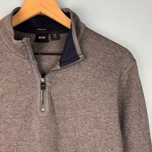 Hugo Boss Men Large Gray Regular Fit 1/4 Quarter Zip Pullover Sweater Sweatshirt